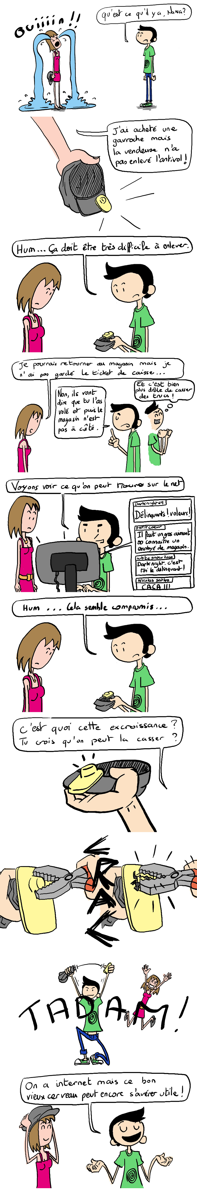 Bande dessinée de nono et nana au sujet d'un antivol de vétement