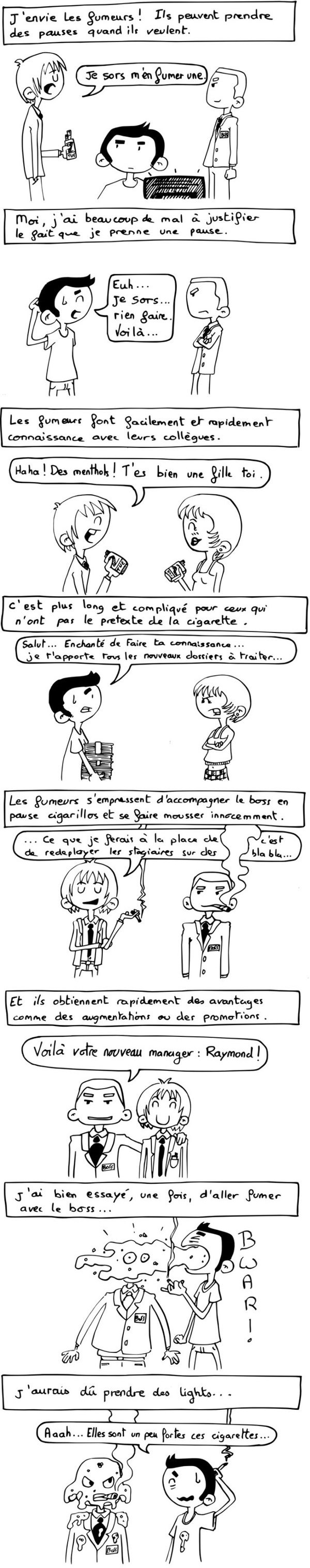Bande dessinée de nono au boulot se plaignant des libertés qu'ont les fumeurs.