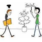 Extrait de bande dessinnée, nono salut un collègue visiblement énervé.